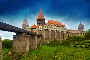 Medieval building of Corvin Castle in south of Transylvania, Hunedoara, Romania