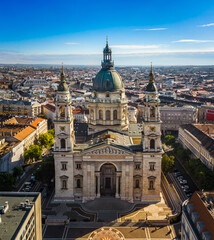 Fototapeta na wymiar Budapest, Hungary - Aerial view of St.Stephen's Basilica on a sunny summer day with clear blue sky