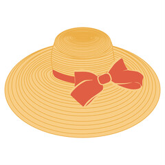 vector image of a beach hat with a wide brim in yellow and orange
