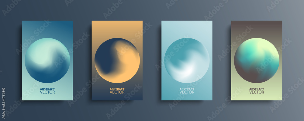 Fototapete Abstract circle backgrounds set with modern abstract dark color gradient patterns. Colourful gradient orbs round shapes collection for your design. Vector illustration.