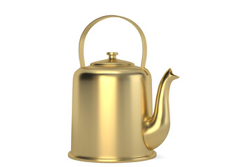 Golden teapot Isolated On White Background, 3D rendering. 3D illustration.
