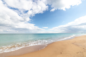 The beach of Golden Sands, Varna, Bulgaria. Picturesque sky and crystal clear sea water.