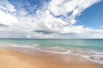 The beach of Golden Sands, Varna, Bulgaria. Picturesque sky and crystal clear sea water.
