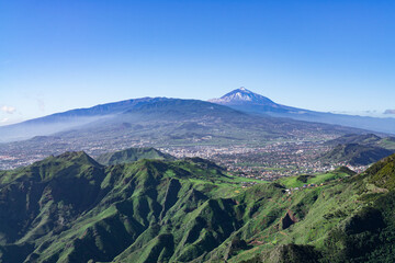 At the Pico del Ingles viewpoint on Tenerife, Spain with a view of the beautiful mountain landscape and the Teide