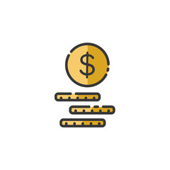 Cash money. Dollar coins. Filled color icon. Commerce vector illustration