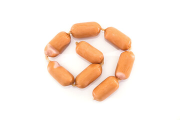 Delicious sausages on a white