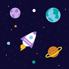 Fototapeta premium A space rocket flies between the planets. Space exploration. Travel to space.