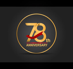 78 anniversary design golden color with ring and red ribbon isolated on black background for celebration moment © VECTORKURO