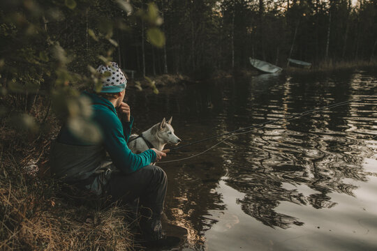 Man fishing at lake