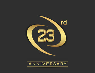 23 years anniversary logo style with swoosh ring golden color isolated on black background for celebration moment