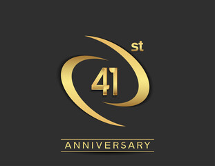 41 years anniversary logo style with swoosh ring golden color isolated on black background for celebration moment