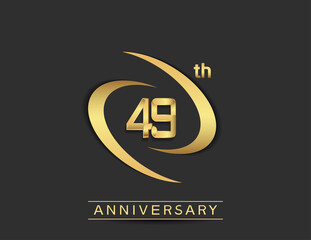 49 years anniversary logo style with swoosh ring golden color isolated on black background for celebration moment