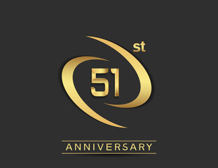 51 years anniversary logo style with swoosh ring golden color isolated on black background for celebration moment
