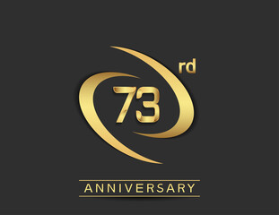 Obraz premium 73 years anniversary logo style with swoosh ring golden color isolated on black background for celebration moment
