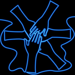 Obraz premium Continuous line collaboration hands neon concept