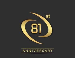 81 years anniversary logo style with swoosh ring golden color isolated on black background for celebration moment