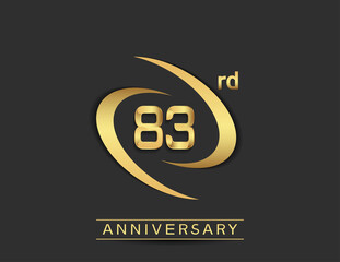 83 years anniversary logo style with swoosh ring golden color isolated on black background for celebration moment