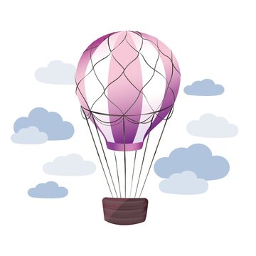 Aircraft are floating in the sky. Hot airy aerostat in the clouds. Colorful hot air balloons flying in the sky. Love to travel concept. Vector image
