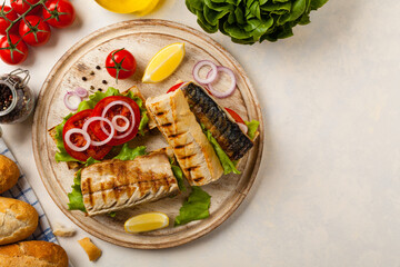 Traditional Turkish sandwich with a scorched mackerel