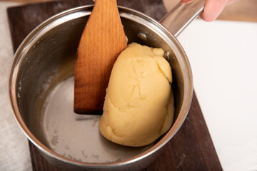 Ready raw dough. Baking dough preparation process