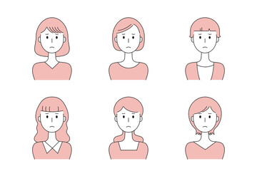 困った表情の女性のベクターイラストセット