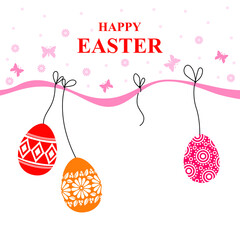 Vector illustrations of Easter card with decorative eggs hang