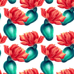 seamless vintage cactus print pattern background