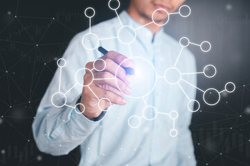 Businessmen use the index finger to touch the icon for future web technology icons that work in...