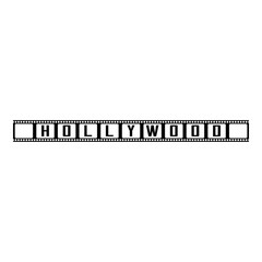 Fototapeta premium Logotipo con texto hollywood en tira de película en color negro