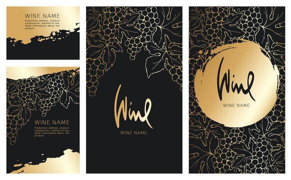 Collection labels for wine. Vector illustration, set of backgrounds with gold patterns and gold strokes.	