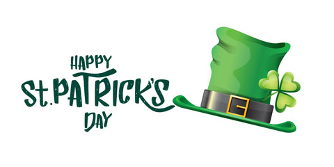 vector saint patricks day horizontal banner with greeting text and green funky patricks hat on white background. saint patricks day poster, flyer or web banner design template