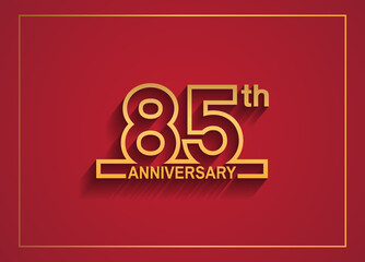 85 anniversary design with simple line style golden color isolated on red background