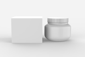 Cosmetic jar with packaging box mock up isolated on white background - 3d illustration