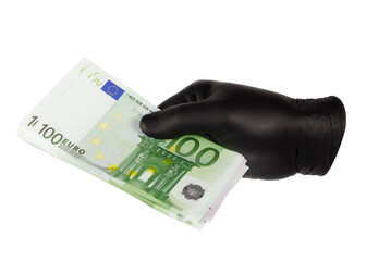 hands in black gloves hold euro bills 3