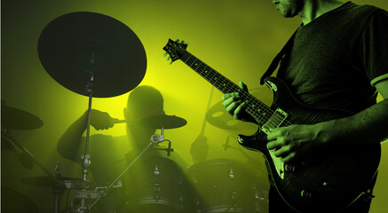 Band performing live during concert, gig
