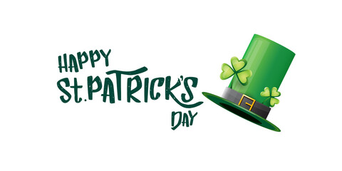 vector saint patricks day horizontal banner with greeting text and green funky patricks hat on white background. saint patricks day poster, flyer or web banner design template