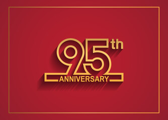 95 anniversary design with simple line style golden color isolated on red background - obrazy, fototapety, plakaty
