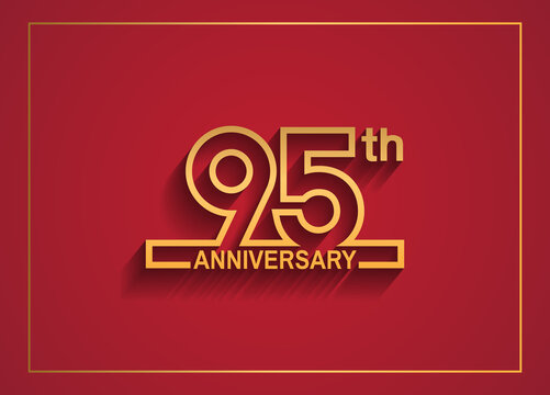 95 anniversary design with simple line style golden color isolated on red background