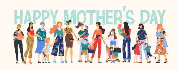Fototapeta premium Happy Mothers Day. Vector illustration with women and children.