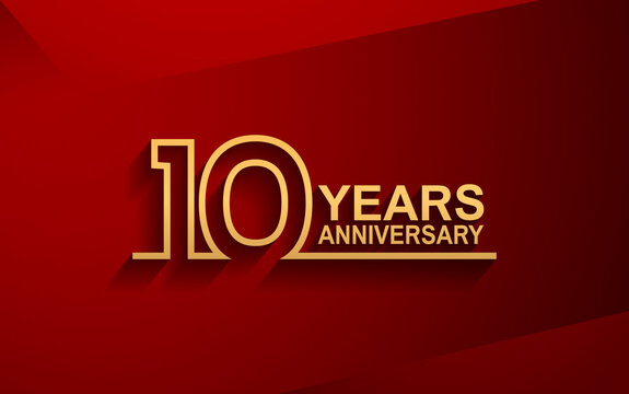 10 years anniversary line style design golden color with elegance red background for celebration