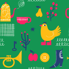 Abstract doodle seamless modern style pattern in bright colors