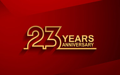 23 years anniversary line style design golden color with elegance red background for celebration