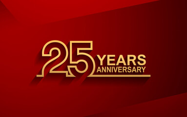 25 years anniversary line style design golden color with elegance red background for celebration - obrazy, fototapety, plakaty