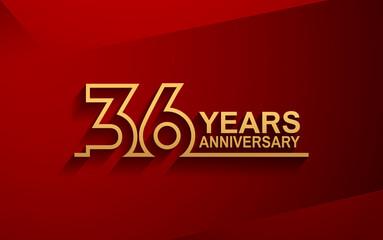 36 years anniversary line style design golden color with elegance red background for celebration - obrazy, fototapety, plakaty