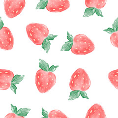 Seamless pattern of strawberries, watercolor style