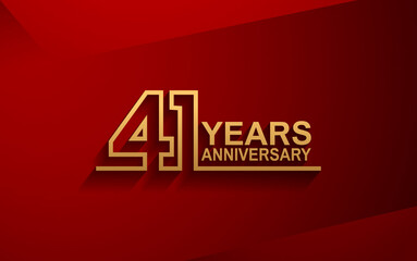 41 years anniversary line style design golden color with elegance red background for celebration - obrazy, fototapety, plakaty
