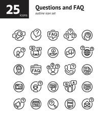 Questions and FAQ outline icon set. Vector and Illustration.