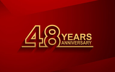 48 years anniversary line style design golden color with elegance red background for celebration