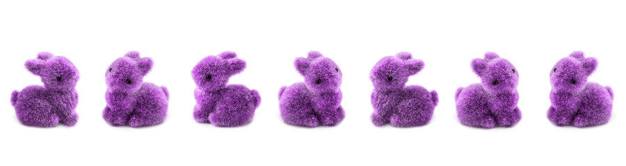  Seven Easter bunnies against white background