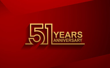 51 years anniversary line style design golden color with elegance red background for celebration - obrazy, fototapety, plakaty